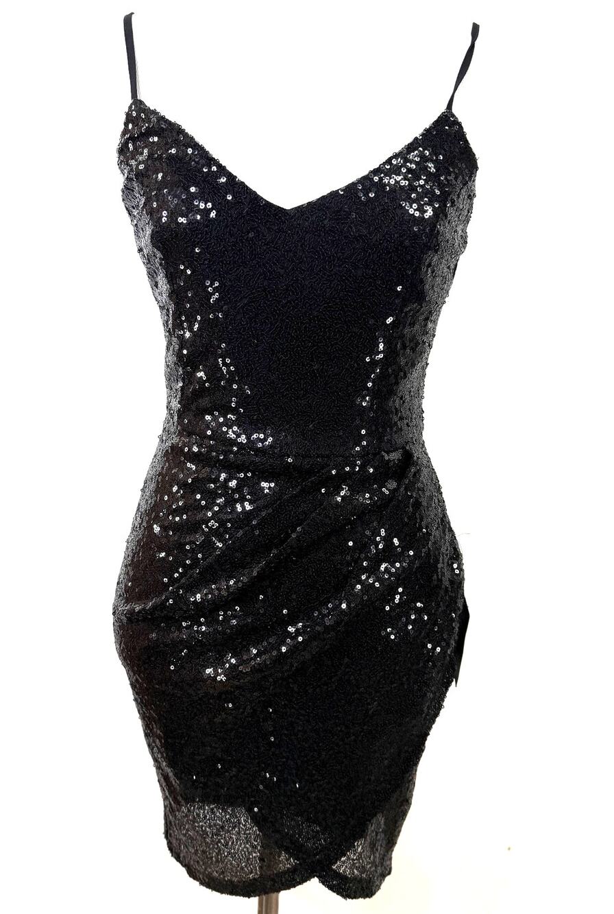 Lulu's Forever Your Girl Black Sequin Cocktail Bodycon Mini Dress NWT Size XS